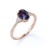 4 Claws Prong Basket 1.15 Carat Oval Cut Simulated Alexandrite and Diamond 7 Stone Engagement Ring