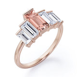 Graduated Baguette 1.5 carat Morganite and Cubic Zirconia Engagement Ring in White Gold