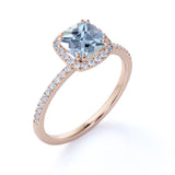1.25 ct Cushion Aquamarine Halo Pave Engagement Ring