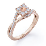 Semi Twisted Infinity 0.9 Carat Round Shape Morganite and diamond Square Floral Cluster in Rose Gold