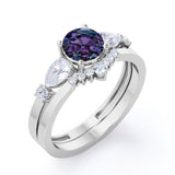 Affordable 1.45 Carat Round Cut Lab Created Alexandrite  And Diamond  Five Stone Wedding Ring Set In White Gold
