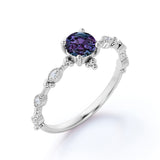 Vintage 0.75 Ct Round Lab Alexandrite Engagement Ring