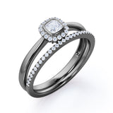 Bezel 1 carat Cushion Moissanite and Diamond Halo Wedding Ring For Her in White Gold