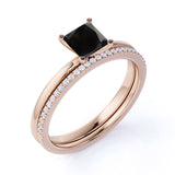 Vintage design 1.50 Carat Princess cut Lab Black Diamond Wedding Set for Women in Rose Gold