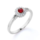 Floral Style 1.25 Carat Round Cut Lab Ruby and Diamond Engagement Ring in White Gold