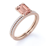 Sale: 1.50 Carat Peach Pink Morganite (emerald cut Morganite) and Diamond Engagement Ring Wedding Bridal Set