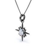 Beaded Star Halo 1.10 Carat Oval Cut Genuine Opal And Diamond Four Prong Pendant Necklace In White Gold