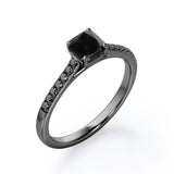 Four Prong Set - 1.25 TCW Princess Cut Lab Created Black Diamond - Scalloped Pave Engagement Ring in White Gold