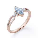 Affordable 1.45 Carat Marquise Cut Aquamarine And Diamond Double Shank Engagement Ring In White Gold