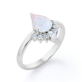 1.25 Ct Pear Cut Lab Created Opal Tiara Engagement Ring