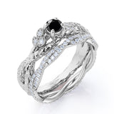 Affordable Antique Artdeco 1.10 Carat Round Lab Black Diamond Halo Wedding Ring Set in Rose Gold
