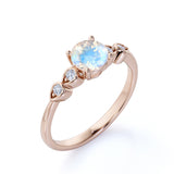 1.10 Carat Round Cut Moonstone Boho Ring in White Gold - Rainbow Moonstone Engagement Ring