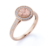 Big 1.50 Carat Round Shape Peachy Pink Morganite and Diamond Antique Milgrain Engagement Ring in White Gold