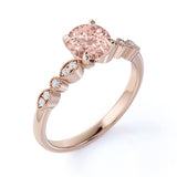 Beautiful 1.25 Carat Round Cut Peach Morganite and Diamond Engagement Ring in 10k Rose Gold Designer Ring