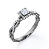 Infinity 1 carat Square Cut Moissanite and Diamond Halo Promise Ring in White Gold
