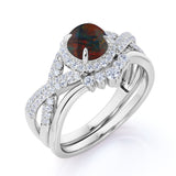 Chevron 1.60 Carat Round Cut Black Fire Opal And Diamond Infinity Halo Wedding Ring Set In White Gold