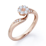 Floral Cloud Clustered 0.55 carat Round Morganite and Moissanite Distorted Engagement Ring in White Gold