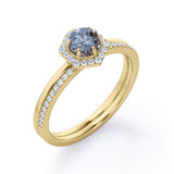 Hexagon 1.25 Ct Round Salt and Pepper Diamond Wedding Ring Set