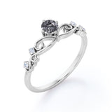 Solitaire 0.60 Carat Round Cut Druzy Black Rutilated Quartz and Diamond Twist Filigree Engagement Ring - Promise Ring