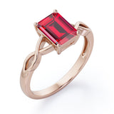 Solitaire 1 Carat Emerald Cut Lab Ruby Infinity Engagement Ring In White Gold