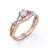 Infinity Branch Design 0.6 CT TDW Round Cut Natural Diamond Pave Wedding Ring Sets