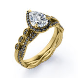 Eternity Crossover 1.75 TCW Pear Shaped Moissanite with Lab Created Black Diamond Halo-Vintage Style Wedding Ring Set in White Gold