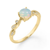 Art Deco 1.50 Ct Round Cut Lab Created Opal Engagement Ring