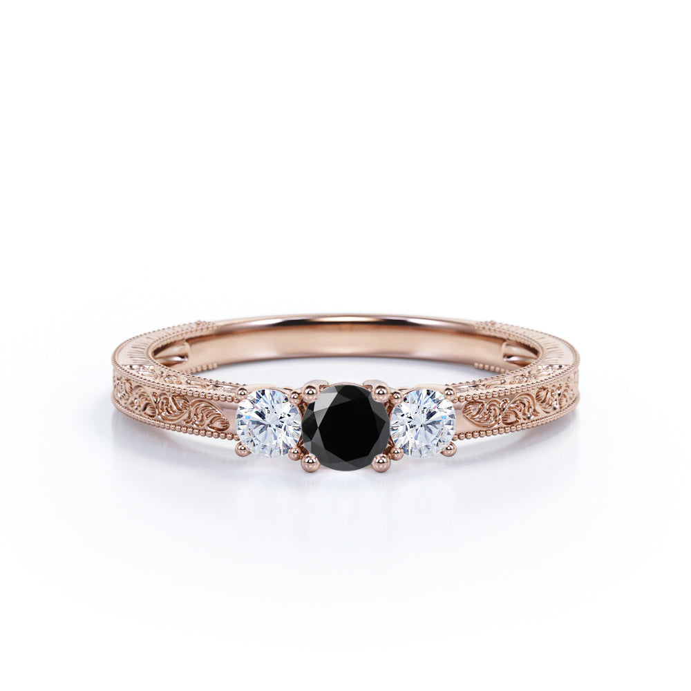 1 ct Round Lab Black Diamond Three Stone Engagement Ring