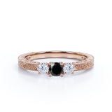 1 ct Round Lab Black Diamond Three Stone Engagement Ring