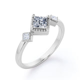 1 Carat Princess Cut Moissanite And Diamond Three Stone Pave Engagement Ring In White Gold