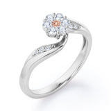Floral Cloud Clustered 0.55 carat Round Morganite and Moissanite Distorted Engagement Ring in White Gold