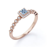 Classic 0.85 Carat Princess Cut Aquamarine And Diamond Vintage  Engagement Ring In White Gold