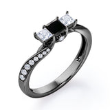 Scale Bridge Accent 0.65 carat Princess Black Diamond Twisted Wave Engagement Ring in Rose Gold