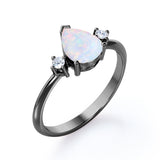 Trilogy 1.10 Carat Tear Drop Genuine Opal And Diamond Three Stone Engagement Ring In White Gold