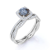 1.50 Ct Round Salt and Pepper Diamond Eternity Bridal Set