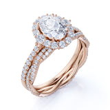 1.75 Carat Infinity Art Deco Moissanite and Diamond Snowflake Cluster Ring Oval Cut Bridal Set in Rose Gold