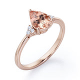 Seven Stone 0.5 carat Pear Morganite and Diamond Dainty Band Engagement Ring in White Gold