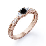 1.2 Carat Round Cut Lab Grown Black Diamond 3 Stone Engagement Ring In White Gold