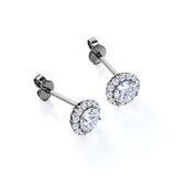 Sunflower Halo 1.10 Carat Round Cut Certified Moissanite and Diamond Shared Prong Cute Stud Earrings in Black Gold