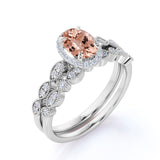 1.5 Carat Oval Cut Peach Morganite and Diamond Wedding Ring Set 10k Rose Gold Elegant Ring