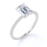 1.25 Carat Emerald Cut Moissanite Pave Engagement Ring