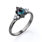 Asymmetric Bezel Set 1 Carat Kite Shaped Lab Created Alexandrite And Diamond Seven Stone Engagement Ring In White Gold