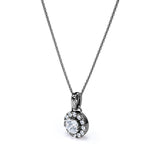 Six Prong Bezel Set 1.10 Carat Round Certified Moissanite and Diamond Halo Pave Pendant Necklace with Chain in Rose Gold
