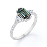 Four Prong 1.45 Carat Hexagon Shaped Lab Created Alexandrite And Diamond Pave Engagement Ring In White Gold