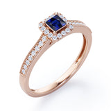 1.25 Ct Princess Cut Lab Sapphire Halo Engagement Ring