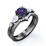 Affordable 1.45 Carat Round Cut Lab Created Alexandrite  And Diamond  Five Stone Wedding Ring Set In White Gold