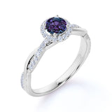 Simple Halo 1.50 Carat Round Cut Created Alexandrite and Diamond Infinity Pave Engagement Ring