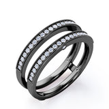 Milgrain Decorated Dual Band - 0.3 TCW Round Cut Diamond - Scalloped Pave Channel Wedding Band - 10K White Gold