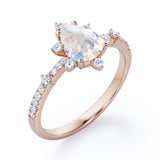 Snowflake 0.7 carat Pear Moonstone and Diamond Classic Engagement Ring in White Gold