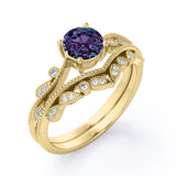 Vintage 1.50 Ct Round Lab Alexandrite Bridal Set